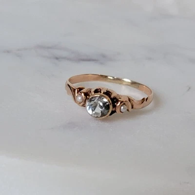 DE COLECCIÓN Y HERMOSO ANILLO DE ORO MACIZO ROSA 10k con zafiro y perlas de semilla Foto 1 de 4