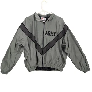 Army windbreaker Jacket Mens Medium Short Gray Nylon Vintage Military Full Zip - Picture 1 of 10