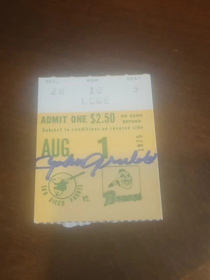 johnny grubb signed 1975 padres ticket stub autographed san diego hit rbi game S - Image 1 of 1