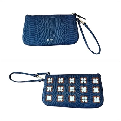 Nine West Wristlet Blue Snakeskin Like Pattern Textured Wrist Strap Clutch - Image 1 of 4
