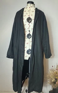 Long Linen Hooded Jacket in Black size Large Lagenlook Oska style - Picture 1 of 5
