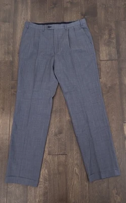 Ralph Lauren Pleated Dress Pants Men Size 36X34 Blue/Grey Houndstooth Wool Blend - Image 1 of 4