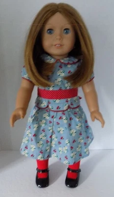 二手状况完好 Emily 美国女孩 18 英寸娃娃 Molly Friend in Meet 连衣裙红色袜子 — 第 1/4 张图片