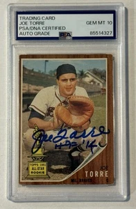 Joe Torre Autograph Signed 1962 Topps Rookie Card w/ HOF 14 - PSA/DNA Gem 10 - 2 - Picture 1 of 2