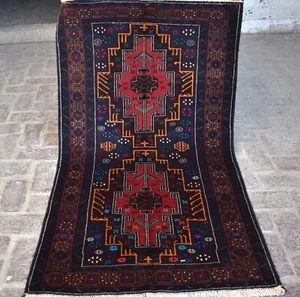 Blue Handmade Afghan Baluchi Area Rug 4x6 Pink Nomadic Oriental Bedroom Wool Rug - Picture 1 of 10