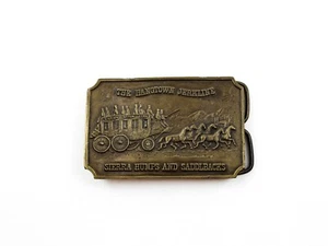 Vintage 70's 1975  Hangtown Jerkline Bergamot Brass Works Belt Buckle USA - Picture 1 of 3