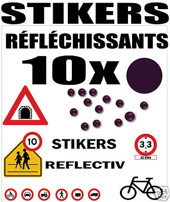 SAFIRMES 10 Pastilles [33mm] autocollant NOIR REFLECHISSANT Réflective [1.3"inch]