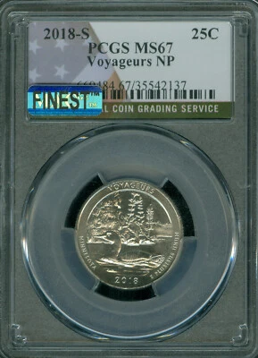 2018 S VOYAGEURS FLAG QUARTER PCGS MS67 MAC FINEST GRADE  .  - Image 1 of 2