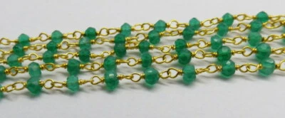 Collar con cuentas de piedra de ónix verde esmeralda natural oro 22K con cadena rosario 01 pies  Foto 1 de 2