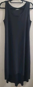 Sympli Sz 8 Slinky Stretchy Lagenlook Black Tank Sleeveless High Low Midi Dress - Picture 1 of 5
