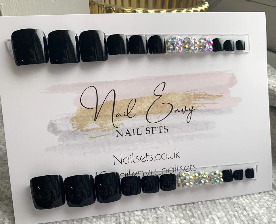 Black Gem Press On False Toe Nails | Reusable 24P Set | Premium Nail Glam - Image 1 of 1