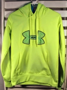 Under Armour Womens Medium Neon Green Logo Semi Fitted Pullover Cold Gear Hoodie - Picture 1 of 9