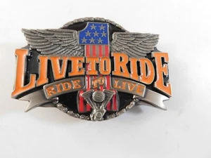 1994 SISKIYOU ENAMEL MOTORCYCLE BELT BUCKLE LIVE TO RIDE RIDE TO LIVE WING LOGO - Picture 1 of 2