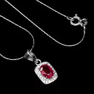 Summer 925 Silver Necklace Oval Ruby 7x5mm Gemstone Jewelry 18 Inch - Picture 1 of 10