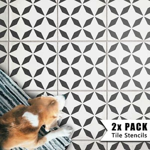 Tile Stencils - Bathroom Kitchen Wall Floor Tiles & Patio Slabs - Zaros - Picture 1 of 2