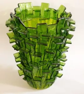 Vaso VENINI ""RITAGLI"" disegnato e sigillato da Fulvio Bianconi Lim. Edizione verde - Foto 1 di 5