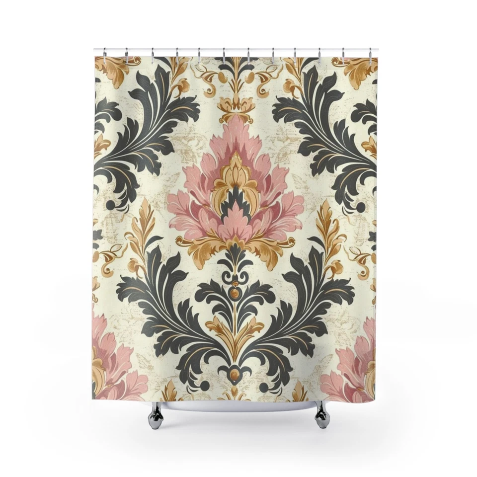 Cortina de Ducha Floral Barroca, Cortina de Baño Rosa Crema, Cortina de Ducha Boho Foto 1 de 1