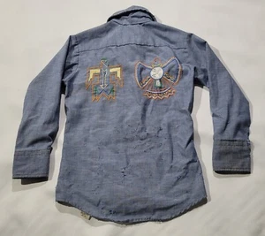Vintage Chambray Wrangler Jungen Größe 6 Knopfleiste Hemd Langarm Kleinkind  - Bild 1 von 16
