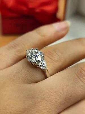 2.60Ct Round Moissanite Solitaire Engagement Ring 14K White Gold Plated Silver - Image 1 of 4