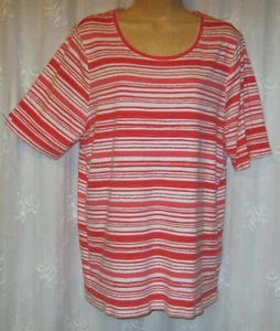 TALLA 3 CHICOS ROJO CORAL BLANCO RAYAS TODO ALGODÓN PUNTO CAMISETA TOP BLUSA - Imagen 1 de 3