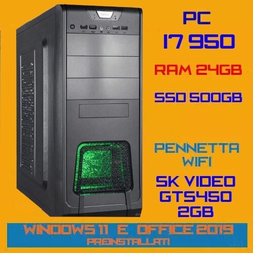 COMPUTER PC CPU INTEL i7-950 Ram 24GB SSD500GB GTS450-2GB Wpen Win11+Office - Immagine 1 di 1
