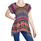 Charming Charlie Colorful Mexican Floral Geometric Asymmetrical Tee