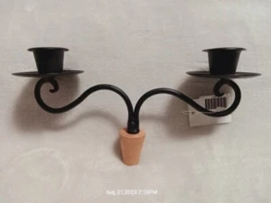 Wrought Iron 2-Candle Holder Wine Bottle Stopper Wooden Cork deco - Picture 1 of 3