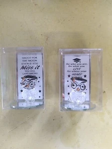 2 Glass Wise Owl Graduation Figurine Collectible Gift Inspirational New Sealed - Picture 1 of 3