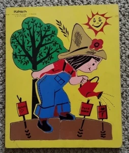 Vintage PLAYSKOOL "It's Fun To Plant" 7 Piece Wooden Puzzle #275-42, Complete - Picture 1 of 6