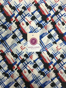 £2.99 White, red, blue and black chiffon twill high street printed 58" M401-6 - Picture 1 of 3