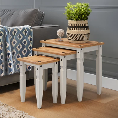 Corona Nest of Tables White Wax Piccolo Solid Pine 3 Living by Mercers Furniture