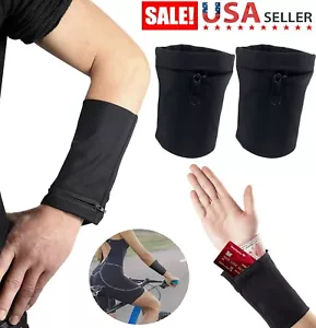 2× Cell Phone Holder Running Wrist Bag Sports Wallet Purses Armband 2 Pocket USA - Picture 1 of 13