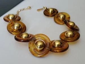 COLLAR CUENTAS VINTAGE TRIFARI FIRMADO LUCITE ACRÍLICO MOD MODERNISTA TONO DORADO - Imagen 1 de 12