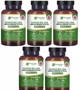 Ginkgo Biloba 2000mg Korean Ginseng 6000mg 5X180 Vegan Tabs Made in UK Prowise - Picture 1 of 2
