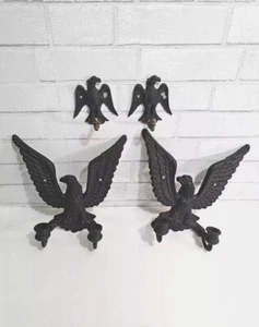 Vtg Cast American Bald Eagle Candlestick Holder WALL SCONCE & Wall Hooks Lot Set - Picture 1 of 9