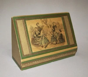 Antique Vtg 19th C School Girl Decorated Stationary Box Decoupage Press Papers - Picture 1 of 10