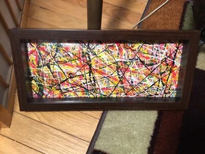 Jackson Pollock Stil Malerei Schattenbox, 7"" x 15"", signiert von Künstler, COA - Bild 1 von 18