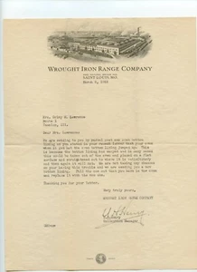1946 WROUGHT IRON RANGE COMPANY St. Louis Missouri Brief - Bild 1 von 2