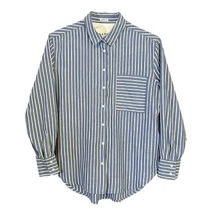 Lola River Shirt Blue and White Striped Button-Up Women's S Oversized Fit - Picture 1 of 5