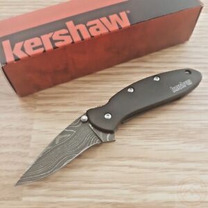 Kershaw Chive Frame A/O Folding Knife 2" Damascus Steel Blade Stainless Handle