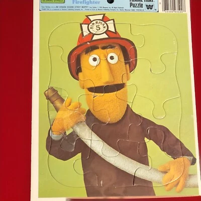 Frame Tray Puzzle Fire Fighter Guy Smiley Sesame Street 12 Pieces 1981 Muppets - Image 1 of 4