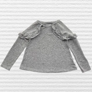 Cat & Jack Girls Marled Knit Ruffled Sweater Black White Long Sleeve Sz 5T - Picture 1 of 11