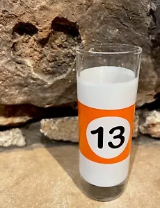 Vintage Billiard Pool Ball #13 Tall Double Shot Glass Orange & White - Picture 1 of 4