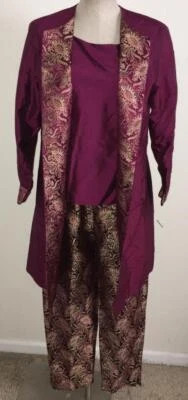 Bob Mackie Borgoña Jacquard Estampado Gráfico 3 Piezas Chaqueta Top Pantalón Conjunto 10 Foto 1 de 4