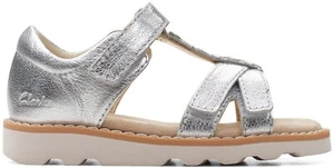 BNIB Clarks Toddler Girls CROWN FLOWER Silver Leather Sandals - Picture 1 of 7
