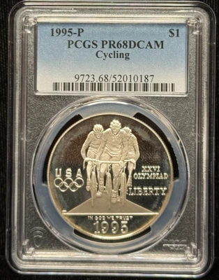 1995 P - PCGS PR68 DCAM Cycling Commemorative Silver Proof One Dollar Coin -87 - Image 1 of 2
