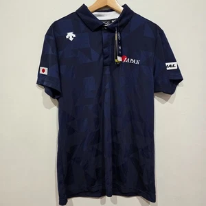 Japan Descente Golf Polo Shirt Mens Large Navy Blue JAL JGA Performance Logo NEW - Picture 1 of 6