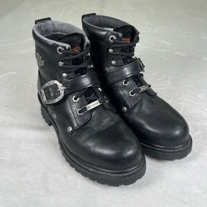 Harley Davidson Women's Buckle Black Leather Steel Toe Motorcycle Boots Size 7.5 - Picture 1 of 21