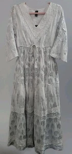 NWT Me 2 Magic Anthropologie Sz LG White Silver Floral Crochet Tiered Maxi Dress - Picture 1 of 12