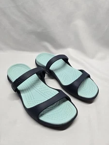 Crocs Cleo Strappy Sandals Women's Size 7 Turquoise/Navy Blue Dual Strap - Bild 1 von 14